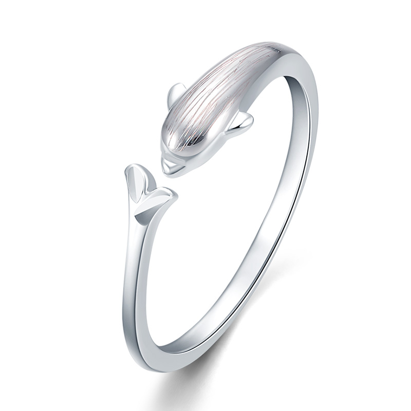 LOVING/爱在此时 铂金戒指pt950海豚可调节活口拉丝戒指女生日告白礼物